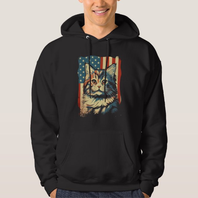 American Flag Cat 4th Of July Kitten Patriotic Pet Hoodie (Framsida)