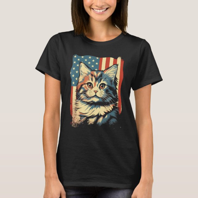 American Flag Cat 4th Of July Kitten Patriotic Pet T Shirt (Framsida)