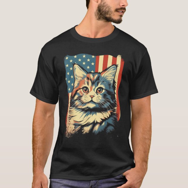 American Flag Cat 4th Of July Kitten Patriotic Pet T Shirt (Framsida)