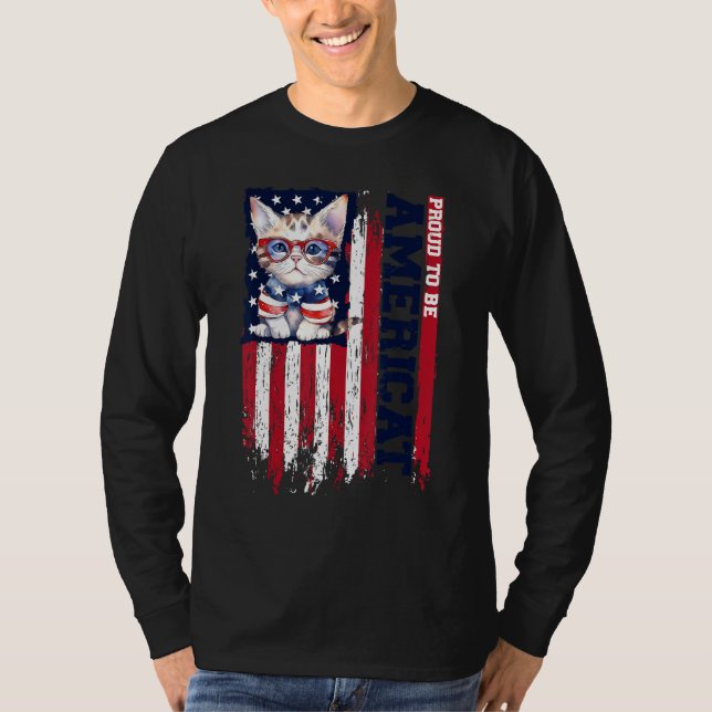 American Flag Cat 4th of July Kitten Patriotic Pet T Shirt (Framsida)