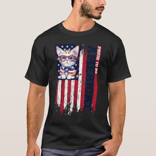 American Flag Cat 4th of July Kitten Patriotic Pet T Shirt (Framsida)