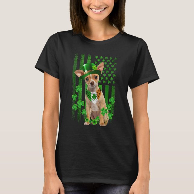 American Flag Chihuahua Dog Hat Irish St Patricks  T Shirt (Framsida)
