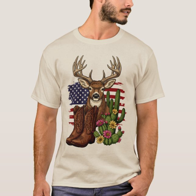 American Flag Cowboy Boots Hunter Gift T Shirt (Framsida)