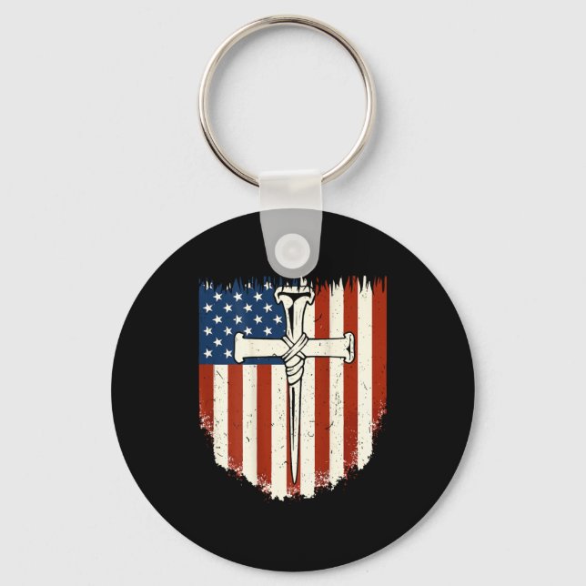 American Flag Cross 3 Nail Patriotic Christian Dom Nyckelring (Framsida)