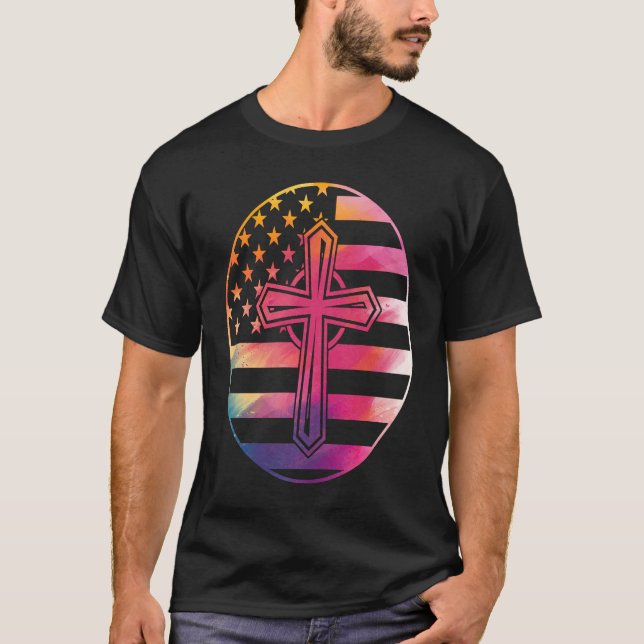 American Flag  Cross  America Pride Proud Christia T Shirt (Framsida)