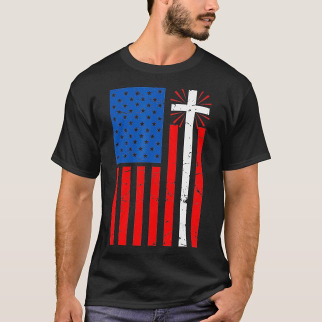 American Flag Cross Christian Christianity Jesus  T Shirt (Framsida)