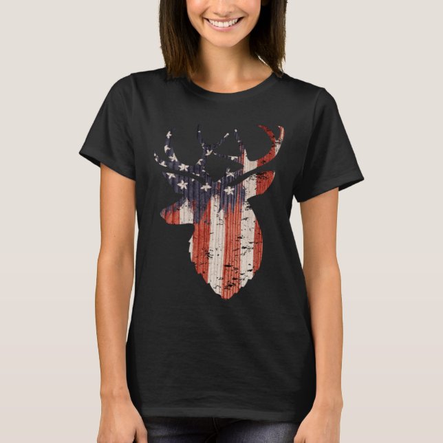 American Flag Deer Elk Hunting USA Patriotic Hunte T Shirt (Framsida)