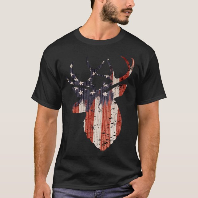 American Flag Deer Elk Hunting USA Patriotic Hunte T Shirt (Framsida)