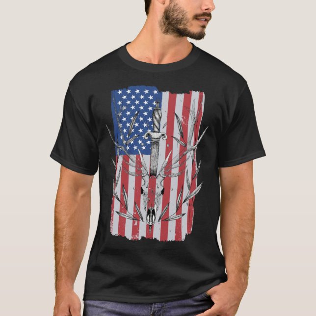 American Flag Deer Hunting T Shirt (Framsida)