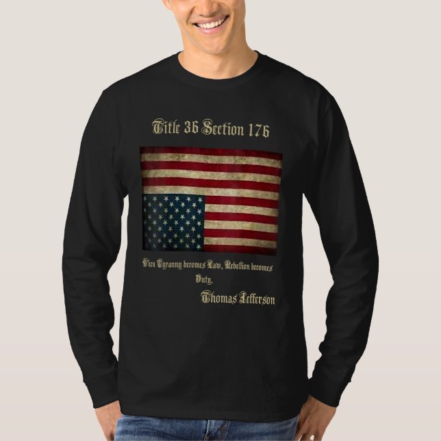 American Flag Distress Upside Down Thomas Jefferso T Shirt (Framsida)