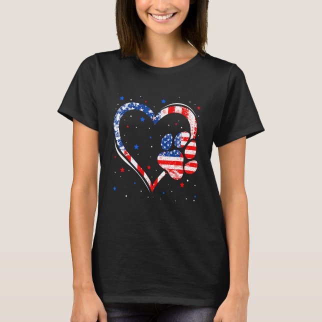 American Flag  Dog Cat Paw 4th Of July Independenc T Shirt (Framsida)