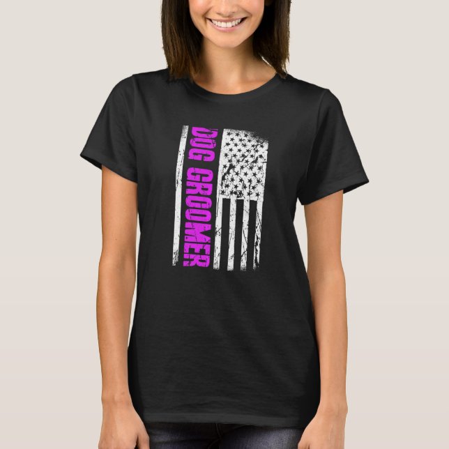 American Flag Dog Groomer Premium T Shirt (Framsida)