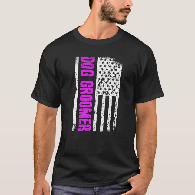 American Flag Dog Groomer Premium T Shirt (Framsida)