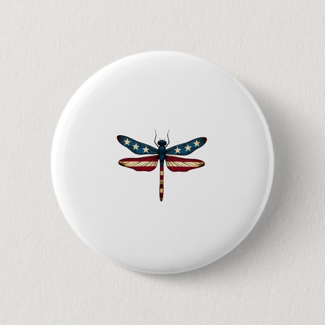 American Flag Dragonfly Patriotic 4th of July Red  Knapp (Framsida)