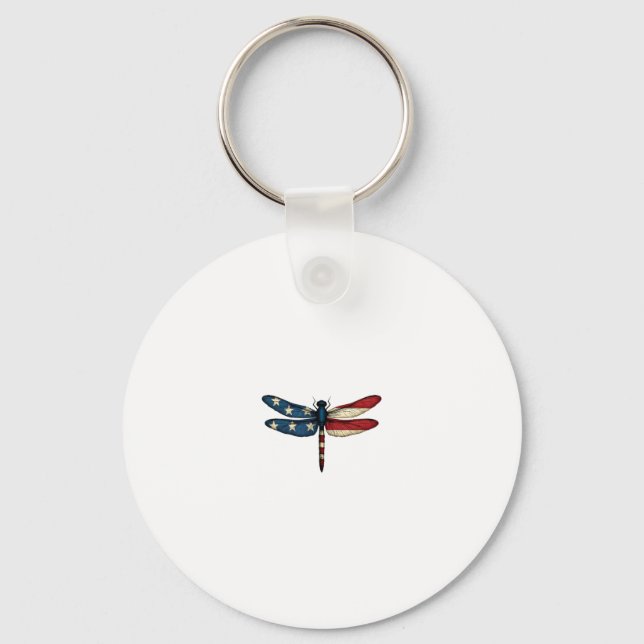 American Flag Dragonfly Patriotic 4th of July Red  Nyckelring (Framsida)