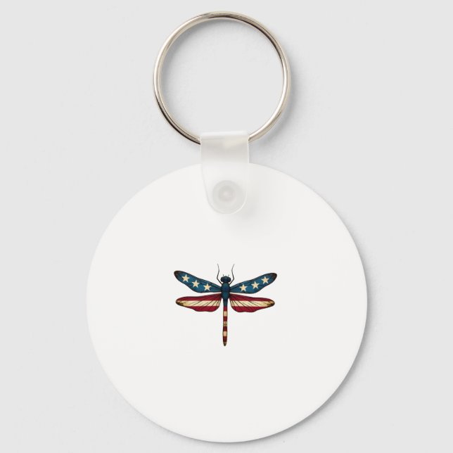 American Flag Dragonfly Patriotic 4th of July Red  Nyckelring (Framsida)