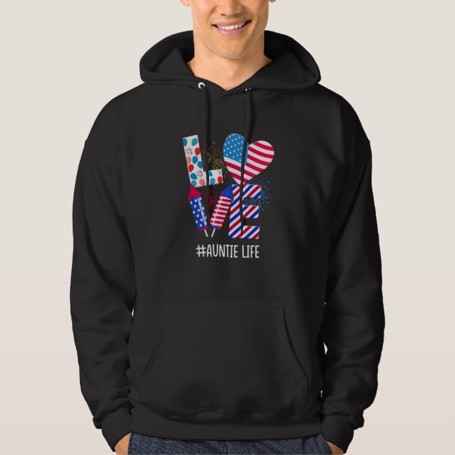 American Flag Fireworks Love Auntie 4th Of July Pa Hoodie (Framsida)