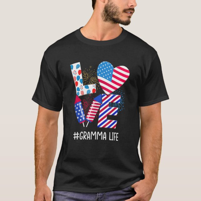 American Flag Fireworks Love Gramma 4th Of July Pa T Shirt (Framsida)