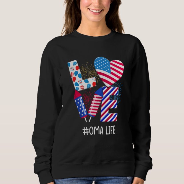 American Flag Fireworks Love Oma 4th Of July Patri T Shirt (Framsida)