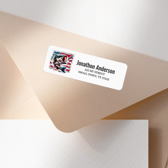 American Flag Fishing Address Label Returadress Etikett (Skapare uppladdad)