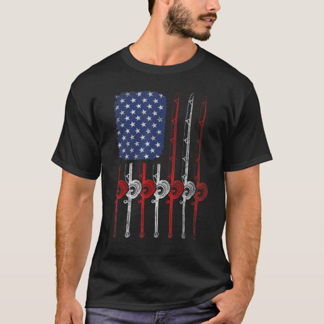 American Flag Fishing Rod For Fishing Lovers T Shirt (Framsida)