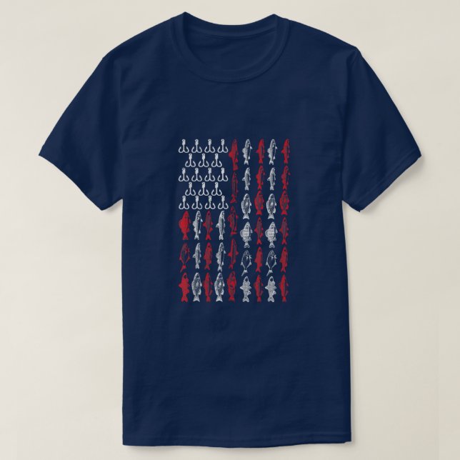 American Flag Fishing T shirt, Bass Pro Fish 4th O T Shirt (Design framsida)