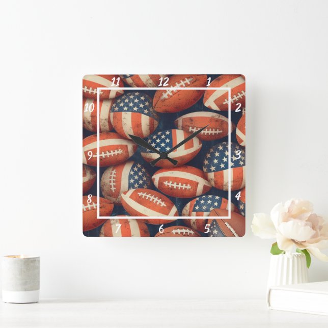 American Flag Football Wall Fyrkantig Klocka (Hem)