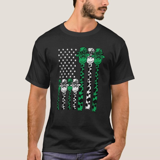 American Flag Giraffe St Patricks Day Animal Shamr T Shirt (Framsida)