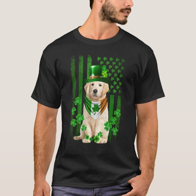 American Flag Golden Retriever Dog Hat Irish St Pa T Shirt (Framsida)