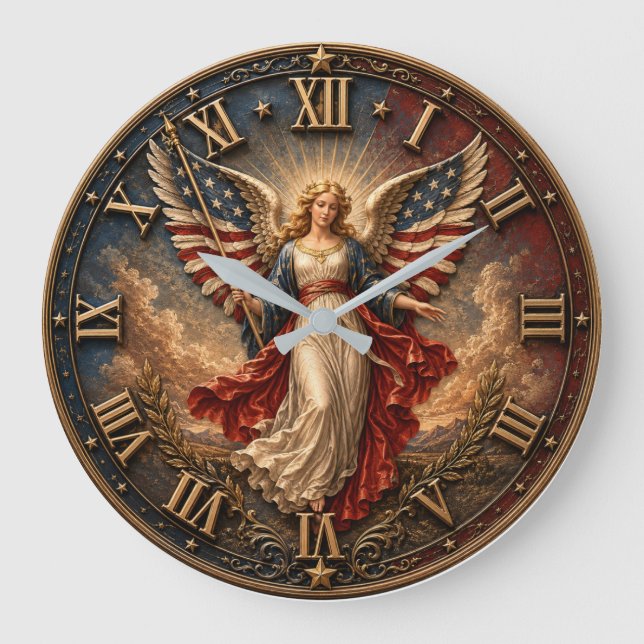American Flag Guardian Patriotic Angel Stor Klocka (Framsida)