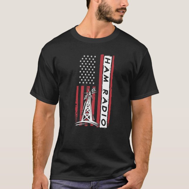 American Flag Ham Radio Amateur Radio Operator T Shirt (Framsida)