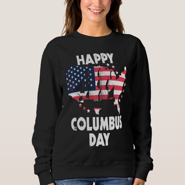 American Flag Happy Columbus Day T Shirt (Framsida)
