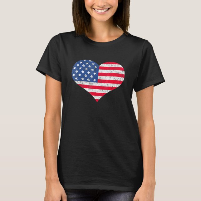American Flag Heart 4th Of July Usa Patriotic Prid T Shirt (Framsida)