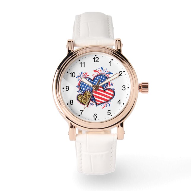 American Flag Heart Leopard Sublimation-64210 Armbandsur (Framsida)