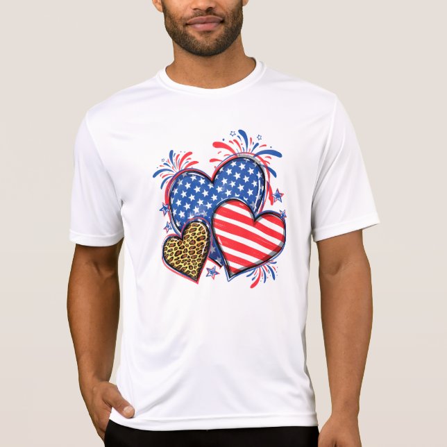 American Flag Heart Leopard Sublimation-64210 T Shirt (Framsida)