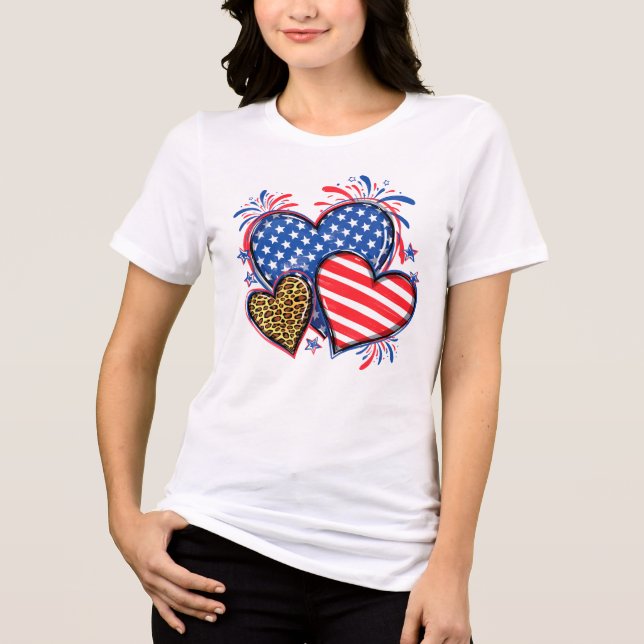 American Flag Heart Leopard Sublimation-64210 T Shirt (Framsida)