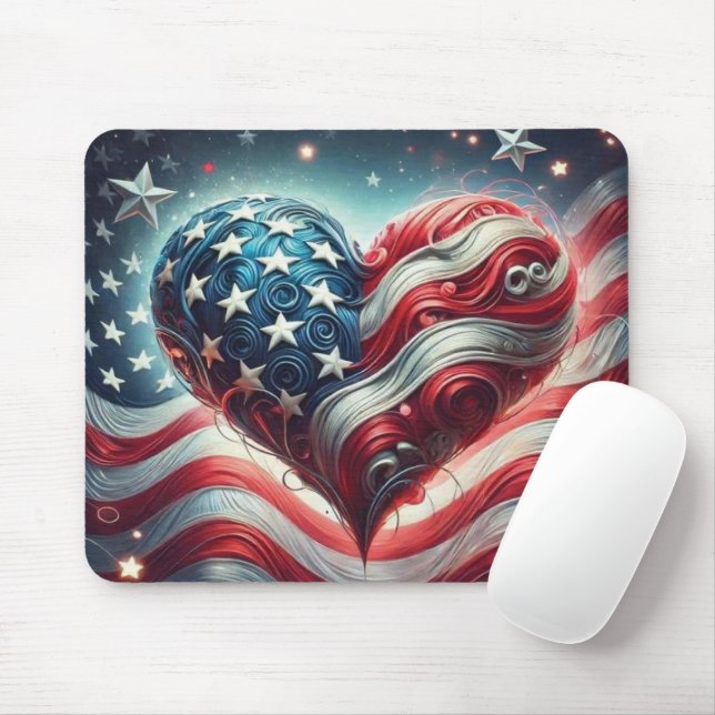 American Flag Heart Mouse Pad – Patriotic Desktop  Musmatta (Med mus)