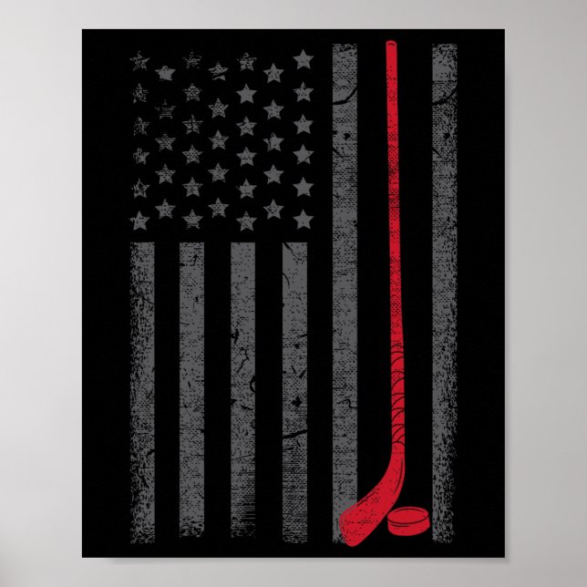 American Flag Ice Hockey Stick Puck Player Jersey  Poster (Framsidan)