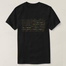 American Flag In Military Camouflage Colors T Shirt