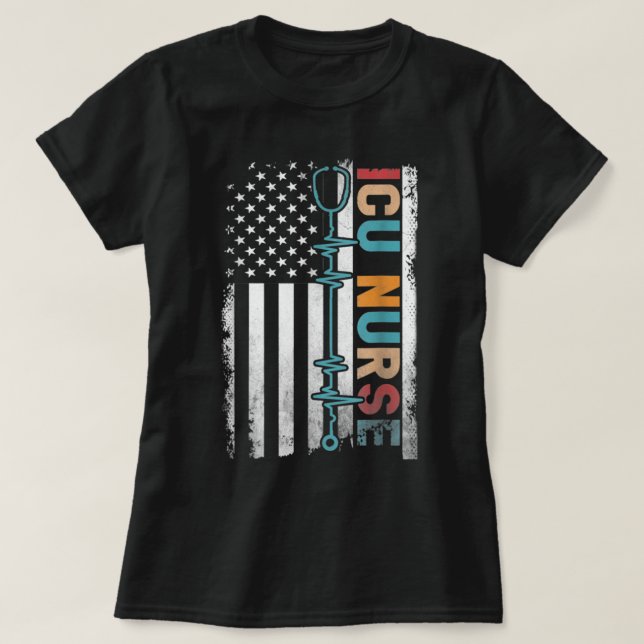 American Flag Intensive Care Unit ICU Nurses Nursi T Shirt (Design framsida)