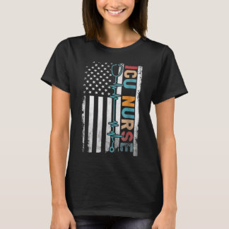 American Flag Intensive Care Unit ICU Nurses Nursi T Shirt
