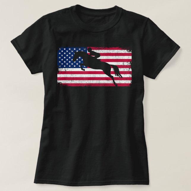 American Flag Jumping Horse T Shirt (Design framsida)