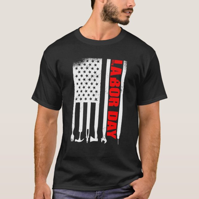 American Flag Labor Day T Shirt (Framsida)