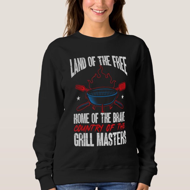 American Flag Land Of The Free Grill Master 4th Of T Shirt (Framsida)
