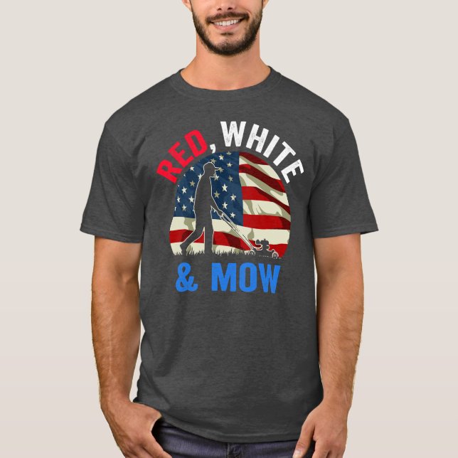 American Flag Lawn Mowing 4th Of July Lawn Mower T Shirt (Framsida)