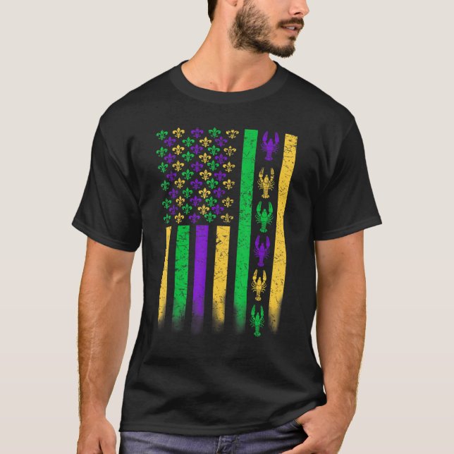 American Flag Mardi Gras Crawfish T Shirt (Framsida)