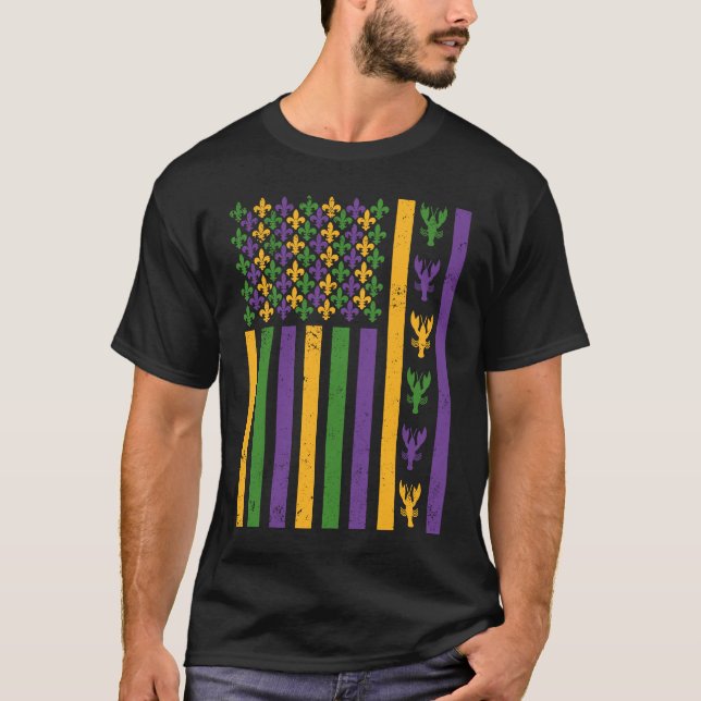 American Flag Mardi Gras Crawfish  USA Flag Mardi  T Shirt (Framsida)