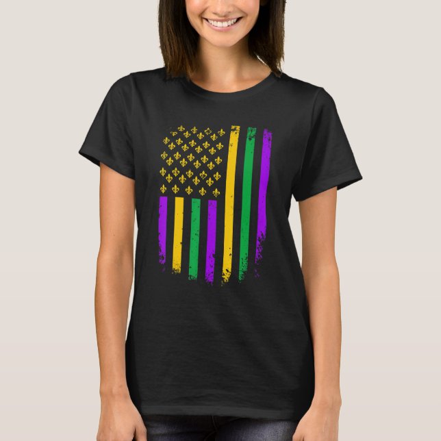 American Flag Mardi Gras Fleur De Lys Mardi Gras C T Shirt (Framsida)