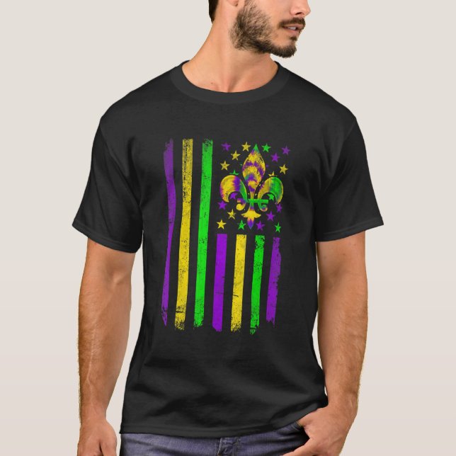 American Flag Mardi Gras Fleur De Lys Retro Mardi  T Shirt (Framsida)