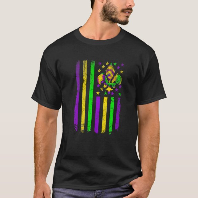 American Flag Mardi Gras Fleur De Lys Retro Mardi  T Shirt (Framsida)